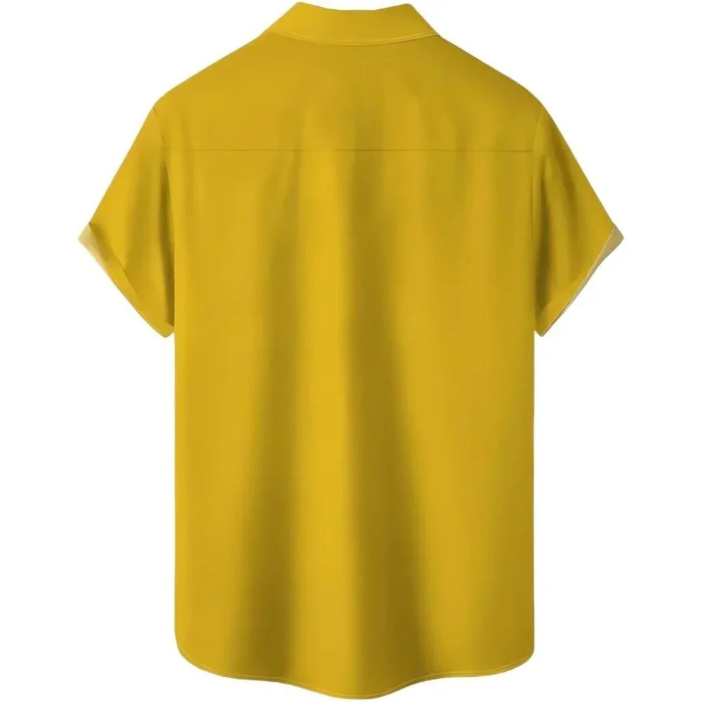 ❤️Men Yellow Print Short Sleeve  Hawaiian Fit Casual Button Down Beach Shirt - Picture 7 of 7